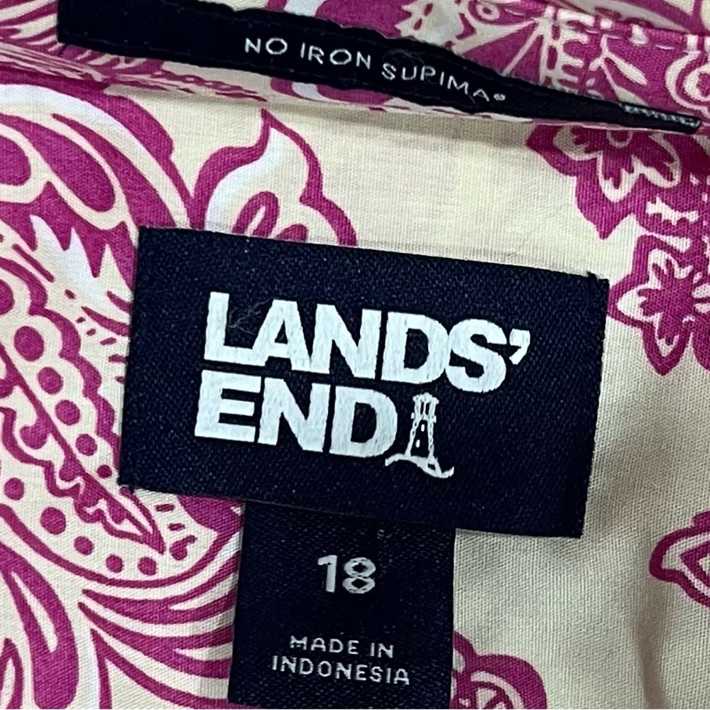 Lands End Pink & White No Iron Shirt Supima Cotton Long Sleeve size 18 - Picture 2 of 3